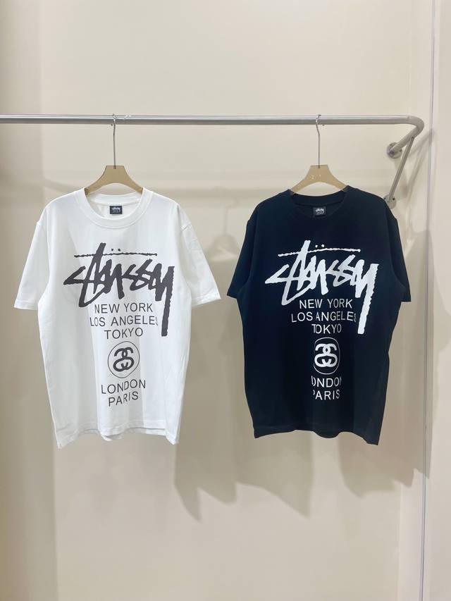 A16# 斯图西 Stussy 春夏系列经典款印花字母Logo 260克双纱面料 宽松版型男女同款 码数：S M L Xl 颜色：黑白两色