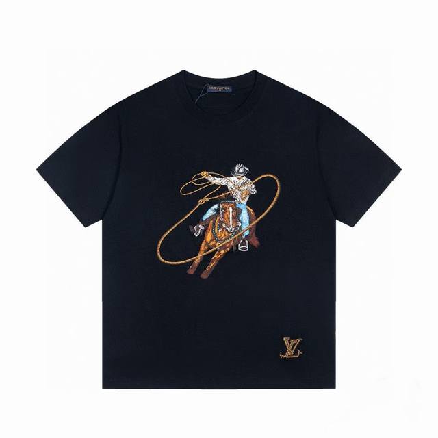 Dl27 高品质-Dlv25春夏系列 Dlouis Vuitton 西部牛仔印花T恤 -采用双纱纯棉280G，三标齐全，面料颜色定制定染，不缩水不退色。手感舒服