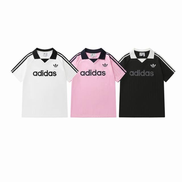 款号：837 Adidas阿迪达斯三叶草夏季新款李茶仁同款三条杠翻领男女同款球衣运动短袖T恤 颜色：白色 粉色 黑色 尺码：S M L Xl Xxl