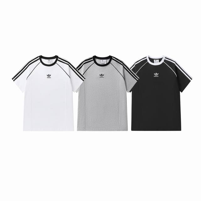 款号：832 Adidas阿迪达斯三叶草夏季新款三条杠显瘦休闲宽松男女情侣同款圆领短袖T恤 颜色：白色 灰色 黑色 尺码：S M L Xl Xxl