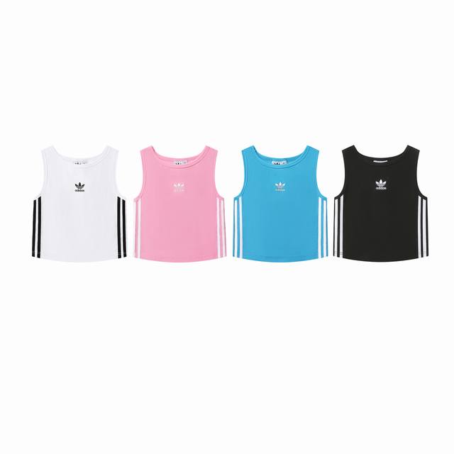 款号：831 Adidas阿迪达斯三叶草夏季啊新款三条杠高腰修身百搭休闲背心女 颜色：白色 粉色 蓝色 黑色 尺码：S M L