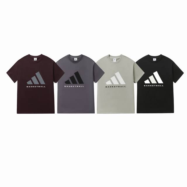 款号：824 Adidas阿迪达斯联名Basketball硅胶Logo宽松休闲圆领男女情侣款短袖T恤 颜色：暗红色 紫色 灰绿色 黑色 尺码：Xs S M L
