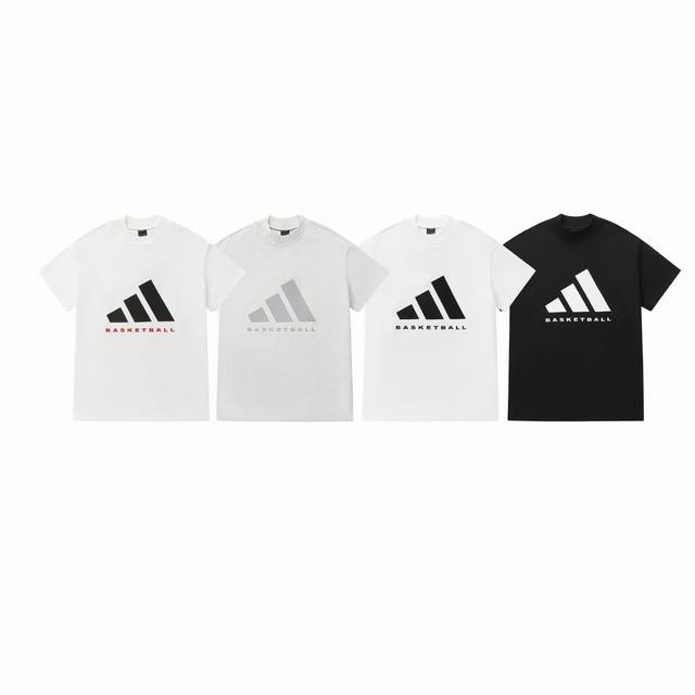 款号：823 Adidas阿迪达斯联名Basketball硅胶Logo纯棉休闲宽松男女情侣款短袖T恤 颜色：白色红字 灰色 白色 黑色 尺码：Xs S M L