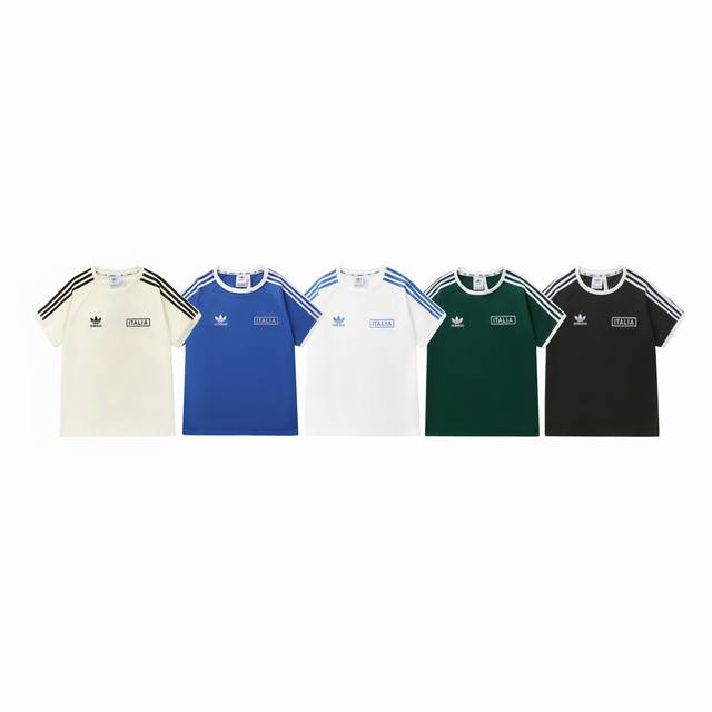 款号：821 Adidas阿迪达斯三叶草欧洲杯意大利足球队复古休闲男女情侣款短袖T恤 颜色：杏色 蓝色 白色 绿色 黑色 尺码：S M L Xl Xxl Xxx