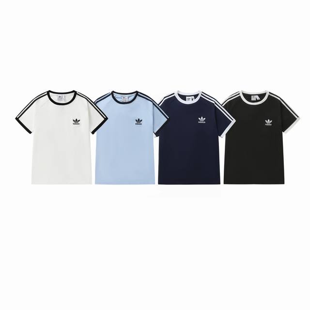 款号：814 Adidas阿迪达斯三叶草夏季新款Jennie同款三条杠刺绣百搭男女同款短袖T恤 颜色：白色 浅蓝 深蓝 黑色 尺码：S M L Xl Xxl X