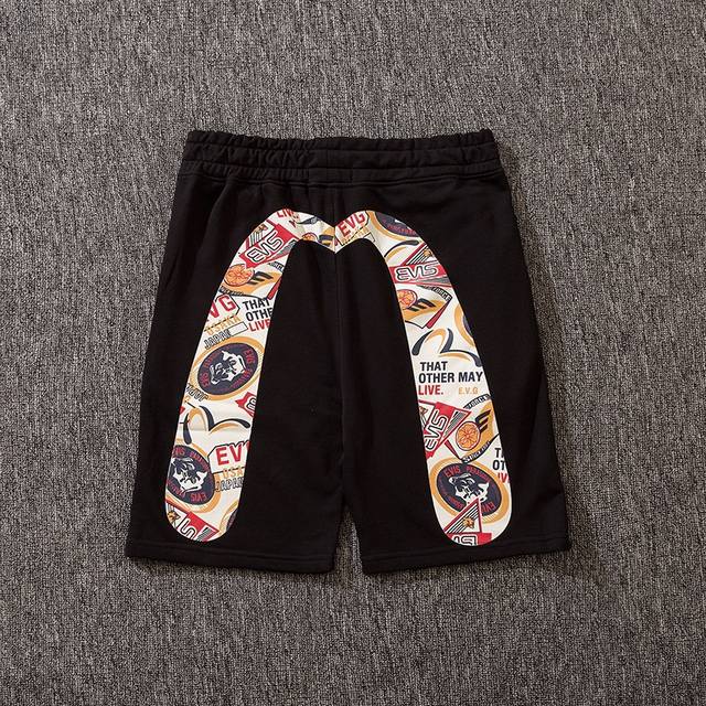 大M徽章樱花佛头印花中裤，毛圈卫衣料，黑色，码数：Xl、Xxl、Xxxl，#13495，