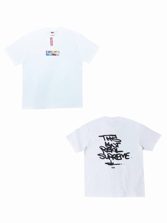 Su176# Supreme X Olaolu Slawn 联名款 Fw24 Box Logo Tee 彩色图案字母印花休闲圆领短袖美式潮流T恤 男女同款 采用