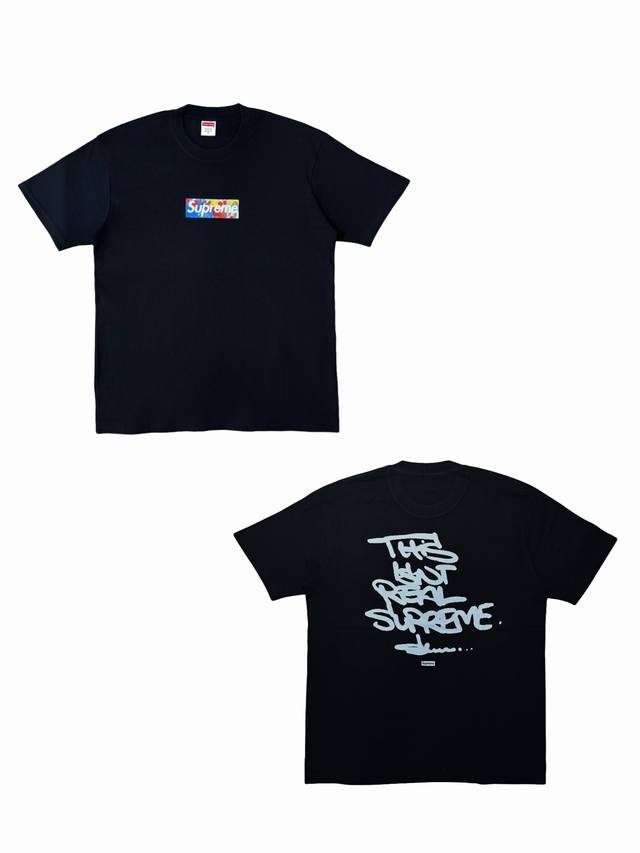 Su175# Supreme X Olaolu Slawn 联名款 Fw24 Box Logo Tee 彩色图案字母印花休闲圆领短袖美式潮流T恤 男女同款 采用