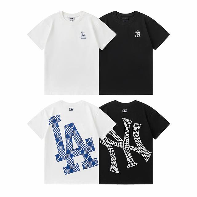 款号613 Mlb 纽约洋基队 棋盘格背面徽标圆领短袖 正肩袖纯棉双纱 260克面料 T恤 男女同款 吊牌一张一码，洗水唛贴有防伪可识别芯片。识别出来的数字与洗