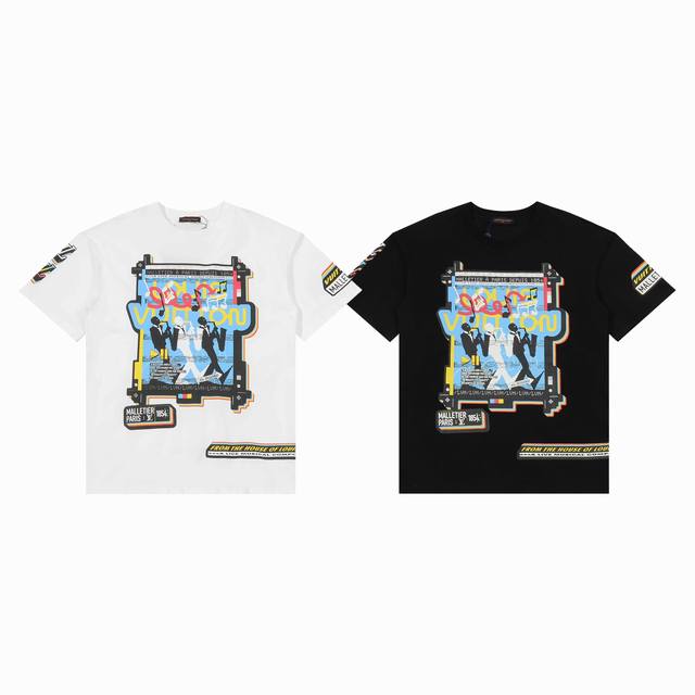 260G双纱高版本 最高版本Lv前后音乐人直喷印花圆领短袖 Louisvuitton官网Zp同步新款T恤 面料采用32支双纱260克高克重纯棉面料 同缸定织定染