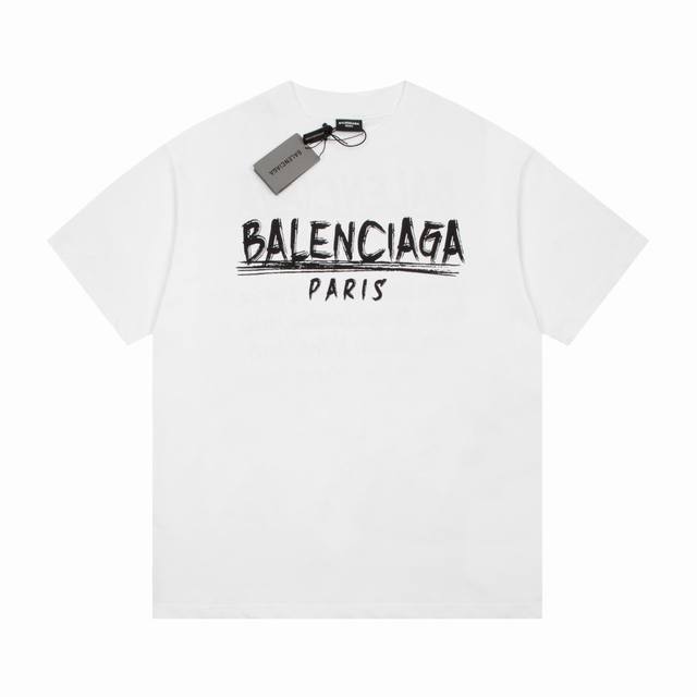 Dbb530# Balenciaga巴黎世家字母涂鸦印花短袖 宽松版型 采用260克精梳棉双纱 从面料到辅料全部三标齐全跟足Zp 进口松井公司浆料印花绝不开裂