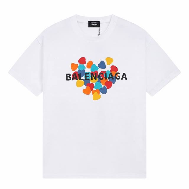 Dbb511# Balenciaga巴黎世家爱心印花短袖 宽松版型 采用260克精梳棉双纱 从面料到辅料全部三标齐全跟足Zp 进口松井公司浆料印花绝不开裂 整件