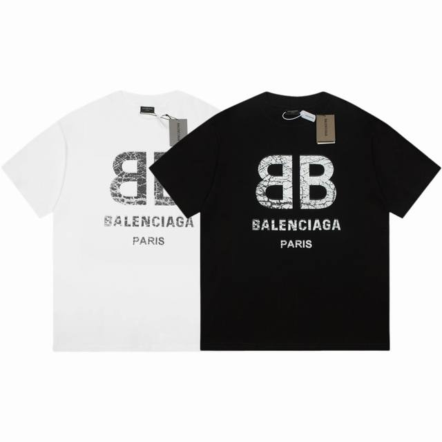 Dbb306# Balenciaga巴黎世家双B破裂印花短袖 宽松版型 采用260克精梳棉双纱 从面料到辅料全部三标齐全跟足Zp 进口松井公司浆料印花绝不开裂