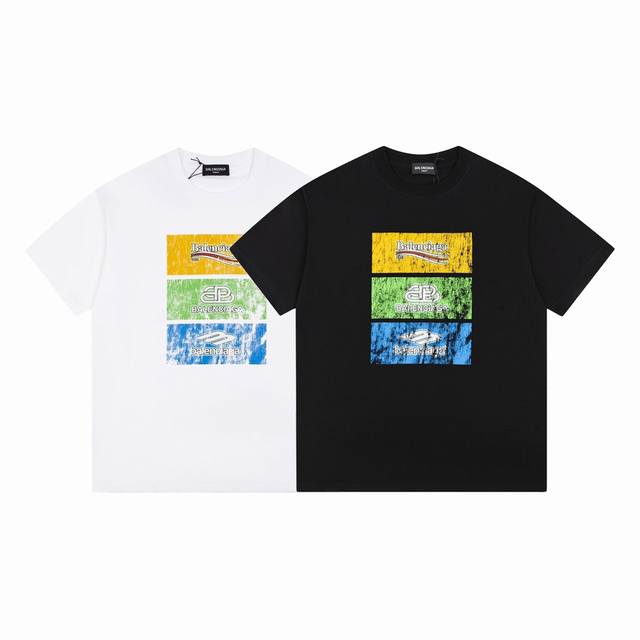Dbb592# Balenciaga巴黎世家三色破裂印花短袖 宽松版型 采用260克精梳棉双纱 从面料到辅料全部三标齐全跟足Zp 进口松井公司浆料印花绝不开裂