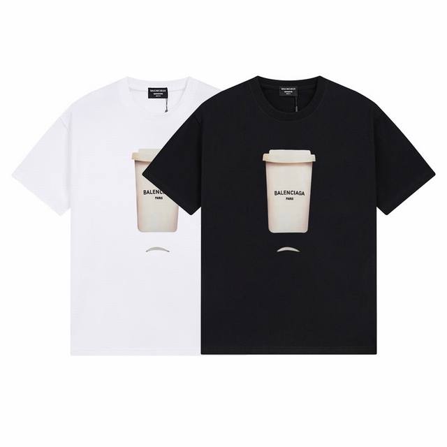 Dbb565# Balenciaga巴黎世家咖啡杯印花短袖 宽松版型 采用260克精梳棉双纱 从面料到辅料全部三标齐全跟足Zp 进口松井公司浆料印花绝不开裂 整