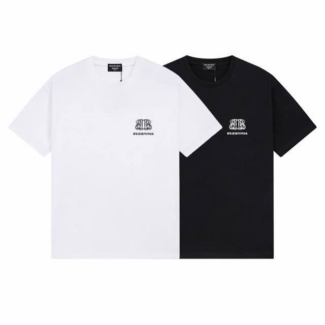 Dbb558# Balenciaga巴黎世家对称双B印花短袖 宽松版型 采用260克精梳棉双纱 从面料到辅料全部三标齐全跟足Zp 进口松井公司浆料印花绝不开裂