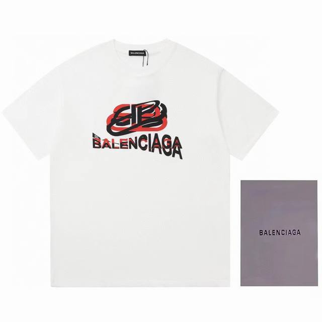 Dbb556# Balenciaga巴黎世家双B印花短袖 宽松版型 采用260克精梳棉双纱 从面料到辅料全部三标齐全跟足Zp 进口松井公司浆料印花绝不开裂 整件