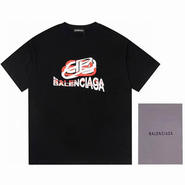 Dbb556# Balenciaga巴黎世家双B印花短袖 宽松版型 采用260克精梳棉双纱 从面料到辅料全部三标齐全跟足Zp 进口松井公司浆料印花绝不开裂 整件