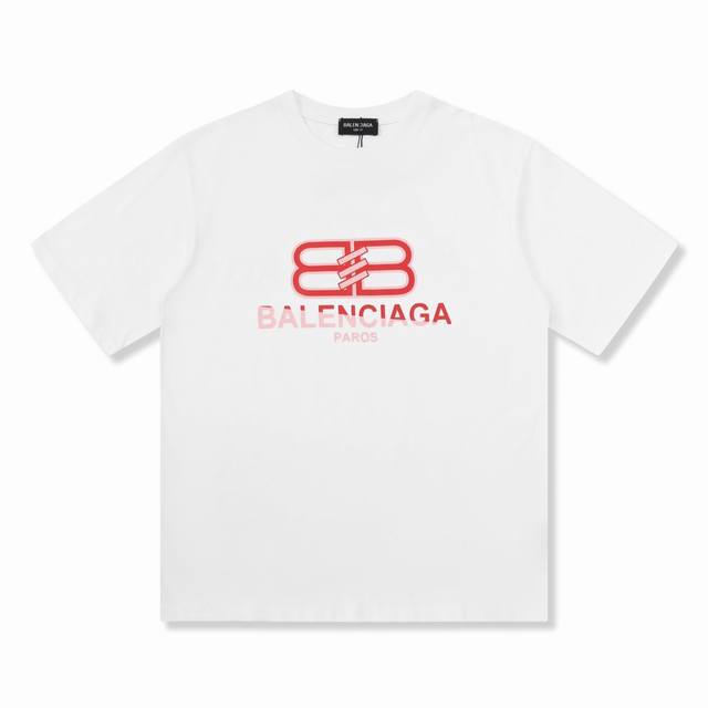 Dbb539# Balenciaga巴黎世家双B锁扣印花短袖 宽松版型 采用260克精梳棉双纱 从面料到辅料全部三标齐全跟足Zp 进口松井公司浆料印花绝不开裂