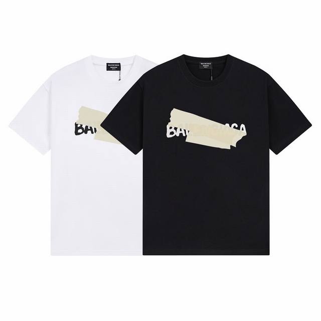 Balenciaga巴黎世家五胶布印花短袖 宽松版型 采用260克精梳棉双纱 从面料到辅料全部三标齐全跟足Zp 进口松井公司浆料印花绝不开裂 整件做法采用三针五