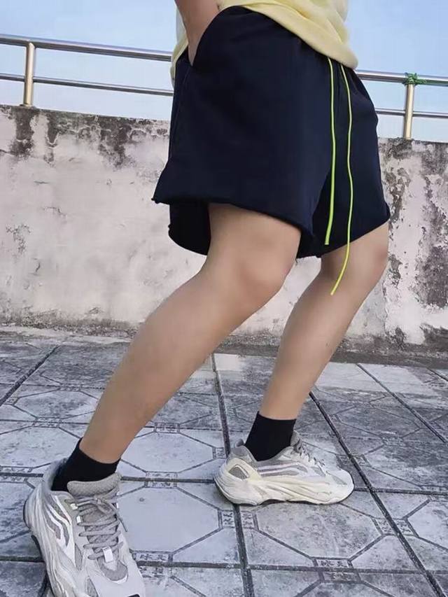 Askyurself-602#荧光绿绳刀割洗水做旧宽松 五分运动短裤 S-Xl