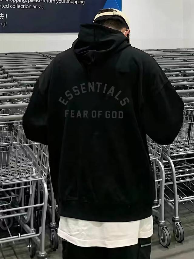 Fog-8811# Fear Of God Fog复线Essentials印花秋冬拉链加绒连帽卫衣外套男女同款 黑色、灰色 S-Xl