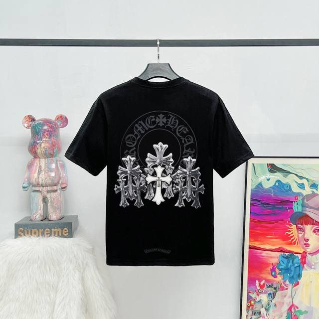 款号：K35 原版原标 克罗黑白经典款短袖T恤采用定制面料丶1比1配色罗纹丶环保印花。无味色彩鲜艳丶250克高克重纯棉面料黑白色 S-Xl