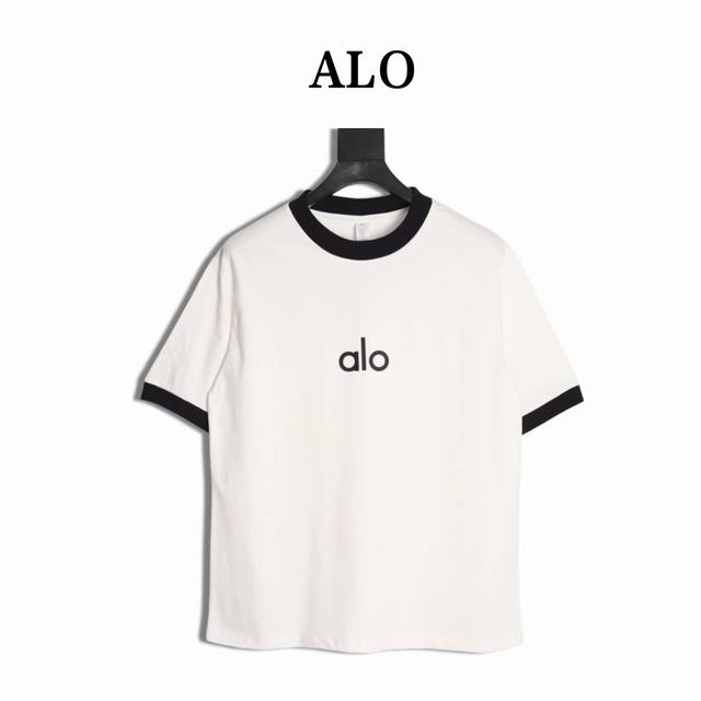 Alo 25Ss 拼色字母短袖T恤 面料采用定制240G 26支特滑双股精棉平纹高密无尘全棉布料。前幅高密度加厚，走线平整，代工品质，全套定制辅料。 尺码：S-