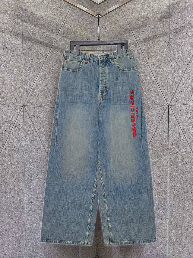 Balenciaga 巴黎世家 红色字母刺绣牛仔裤 现货 Xs S M L