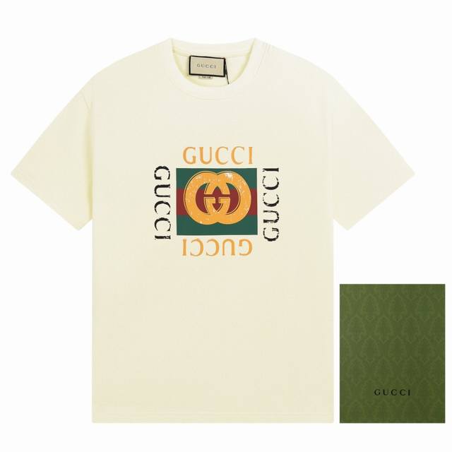Gucci 古驰 红绿条纹方块拼色字母做旧设计感经典印花圆领短袖 原版面料 官方同款 定制240克同缸染面料 手感非常舒服 春夏最新砖柜同步 Os落肩版型 时尚