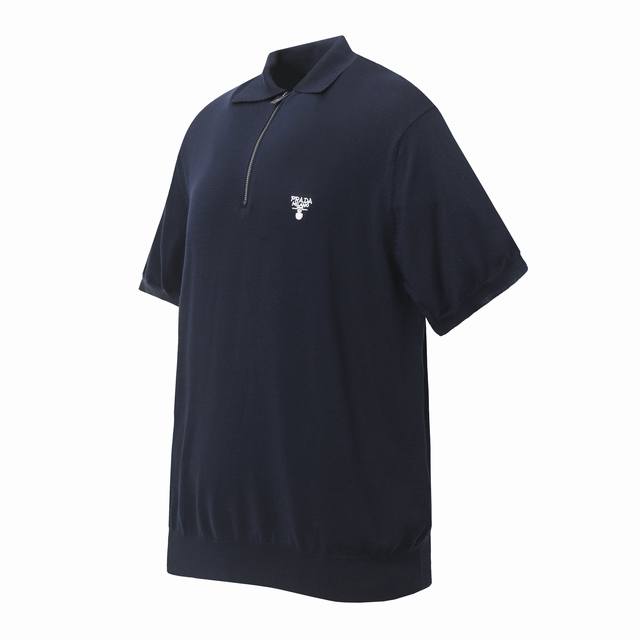 3011款 Prada 普拉达基础款针织毛衣Polo衫短袖T桖 采用定制开模进口机器专机 辅料均开磨定制 正确配置 黑色2025普拉达正品包装 定制定染羊绒混纺