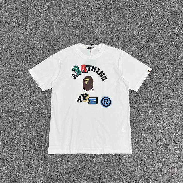 Xx322 Bape 彩色字母猿人头印花短袖T恤 270克克重麻棉面料 Zp开版 情侣款：S Xxl 黑色 白色