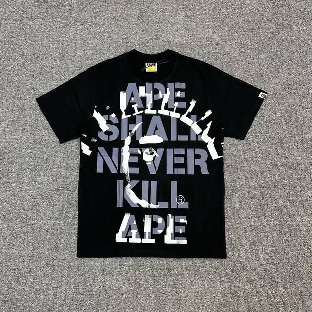 Xx117 A Bathing Ape Ss25 猿人头图案字母印花复古圆领短袖280克克重麻棉面料Zp开版 情侣款：S-Xxl 白色 黑色