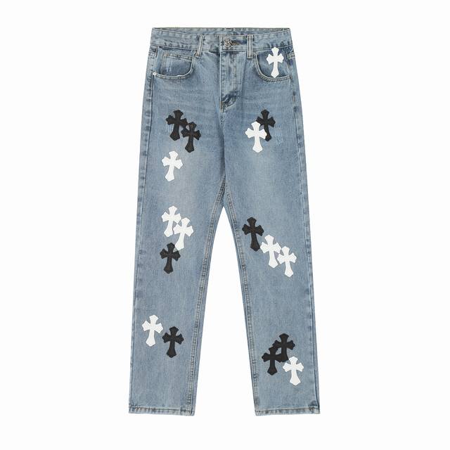 Ke960 市面唯一正确皮标版本 Chrome Hearts Ch 克罗心 十字架刺绣做旧牛仔裤 顶级天花板品质 100%对版 正确版本他来咯！ 相信我这一定是