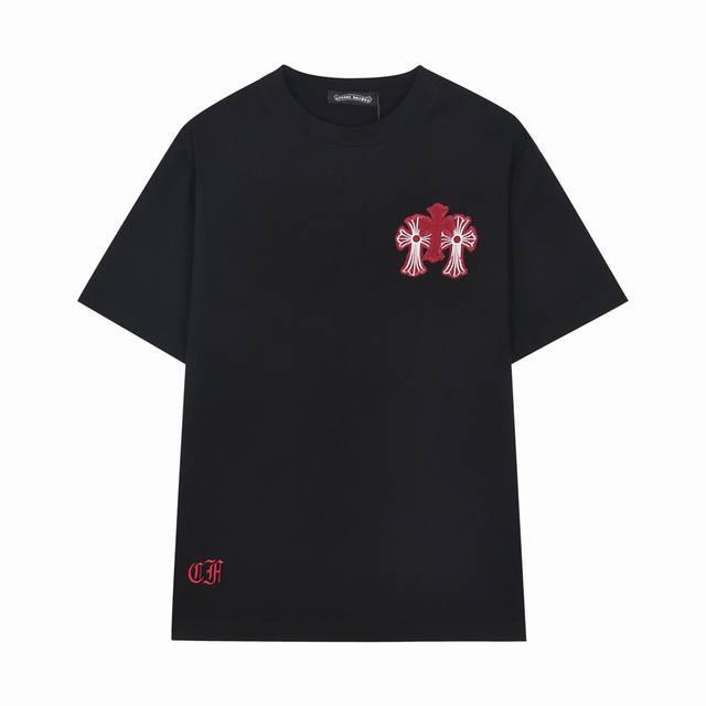 Ch克罗 25春夏季新款重工洗水面料300克重重磅来袭 重工水洗贴布绣光感变色刺绣工艺短袖T恤 颜色：黑色，白色 尺码：S M L Xl