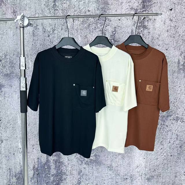 3023 挂拍 卡哈特Carhartt Wip Fw25 S S Eldon Pocket T-Shirt 宽松胸前口袋徽标字母圆领胸前皮标短袖T恤 25年新款