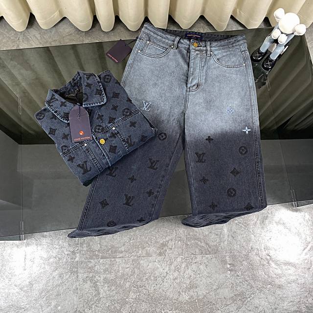 外套 裤子 Louis Vuitton 路易威登北极光火焰渐变牛仔外套牛仔裤 套装系列 工艺说明：选用定制扎染渐变面料，100%棉，本款牛仔束腰夹克依托渐变扎染