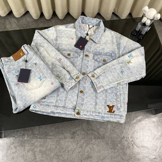 上衣 裤子 可拆卖 Louis Vuitton X Tyler 24Ss Lv小花字母刺绣翻领单排扣牛仔外套裤子套装 男女同款 Jj林俊杰｜龚俊｜宋茜｜黄晓明