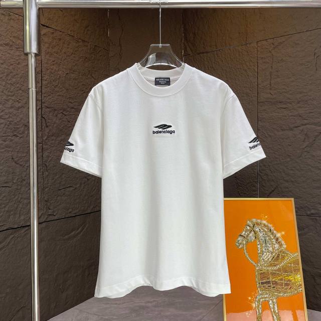 Balenc* 巴黎* 2025春夏新款短袖T恤 重磅纯棉字母Logo绣花 颜色：黑色 白色 码数：S M L Xl Xxl