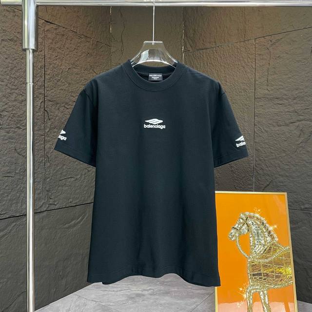 Balenc* 巴黎* 2025春夏新款短袖T恤 重磅纯棉字母Logo 绣花 颜色：黑色 白色 码数：S M L Xl Xxl