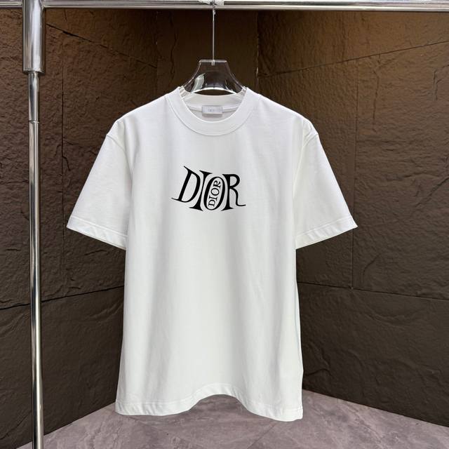 Dio* 迪奥* 2025春夏新款短袖T恤 重磅纯棉字母Logo 植绒 颜色：黑色 白色 薄荷绿 安可拉红 码数：S M L Xl Xxl