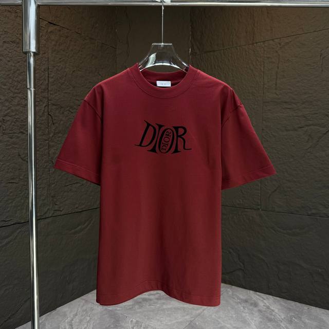 Dio* 迪奥* 2025春夏新款短袖T恤 重磅纯棉字母Logo 植绒 颜色：黑色 白色 薄荷绿 安可拉红 码数：S M L Xl Xxl
