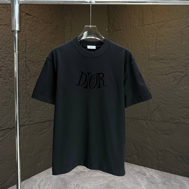 Dio* 迪奥* 2025春夏新款短袖T恤 重磅纯棉字母Logo 植绒 颜色：黑色 白色 薄荷绿 安可拉红 码数：S M L Xl Xxl