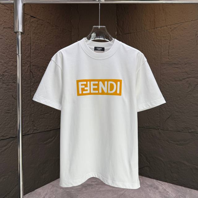 Fend* 芬迪* 2025春夏新款短袖T恤 重磅纯棉字母Logo 植绒 颜色：黑色 白色 安可拉红 夜幕蓝 码数：S M L Xl Xxl