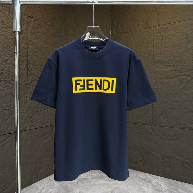 Fend* 芬迪* 2025春夏新款短袖T恤 重磅纯棉字母Logo 植绒 颜色：黑色 白色 安可拉红 夜幕蓝 码数：S M L Xl Xxl
