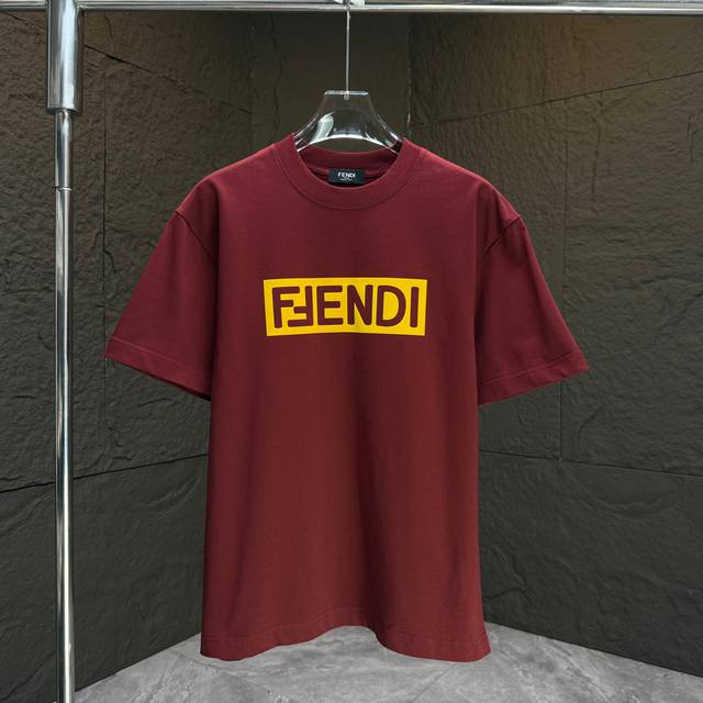 Fend* 芬迪* 2025春夏新款短袖T恤 重磅纯棉字母Logo 植绒 颜色：黑色 白色 安可拉红 夜幕蓝 码数：S M L Xl Xxl