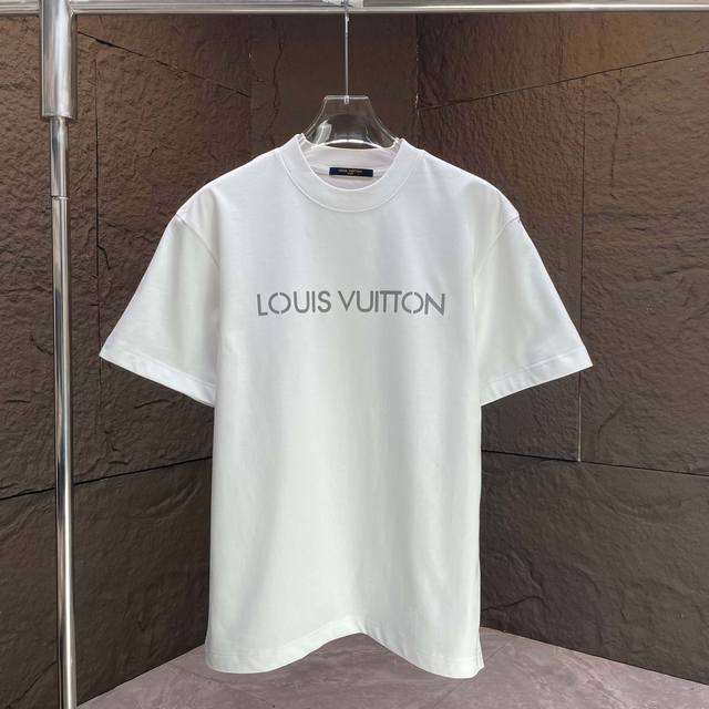 Louis* 路易Lv* 2025春夏新款短袖T恤 重磅纯棉字母Logo立体硅胶 颜色：黑色 白色 夜幕蓝 安可拉红 码数：S M L Xl Xxl