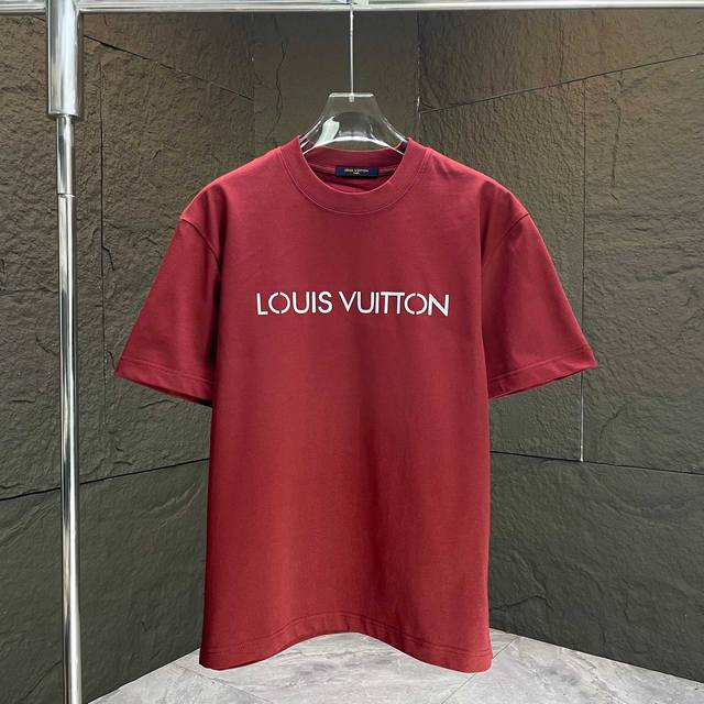 Louis* 路易Lv* 2025春夏新款短袖T恤 重磅纯棉字母Logo立体硅胶 颜色：黑色 白色 夜幕蓝 安可拉红 码数：S M L Xl Xxl
