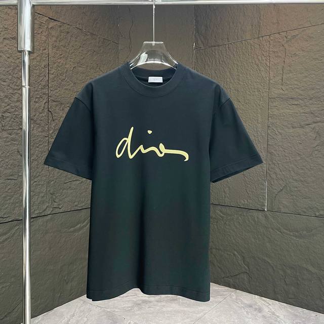 Dio* 迪奥* 2025春夏新款短袖T恤 重磅纯棉字母Logo 植绒 颜色：黑色 白色 薄荷绿 安可拉红 码数：S M L Xl Xxl
