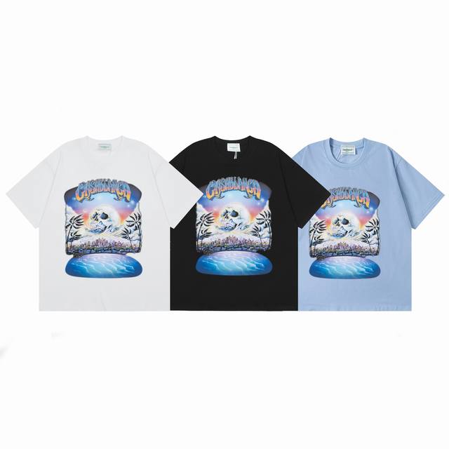 款号C154 Casablanca 高品质纯棉双沙休闲短袖T恤 颜色:黑色 白色 尺码S M L Xl Xxl